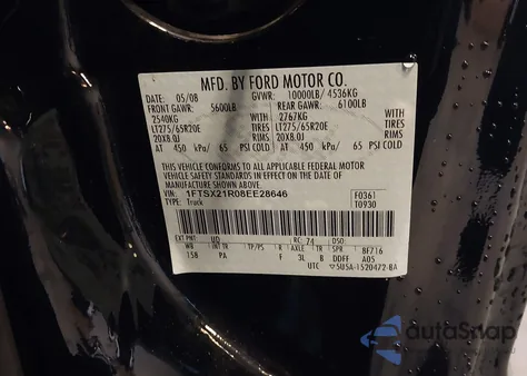 2008 Ford F-250 Fx4/Lariat/Xl/Xlt from USA, damaged, VIN 1FTSX21R08EE28646